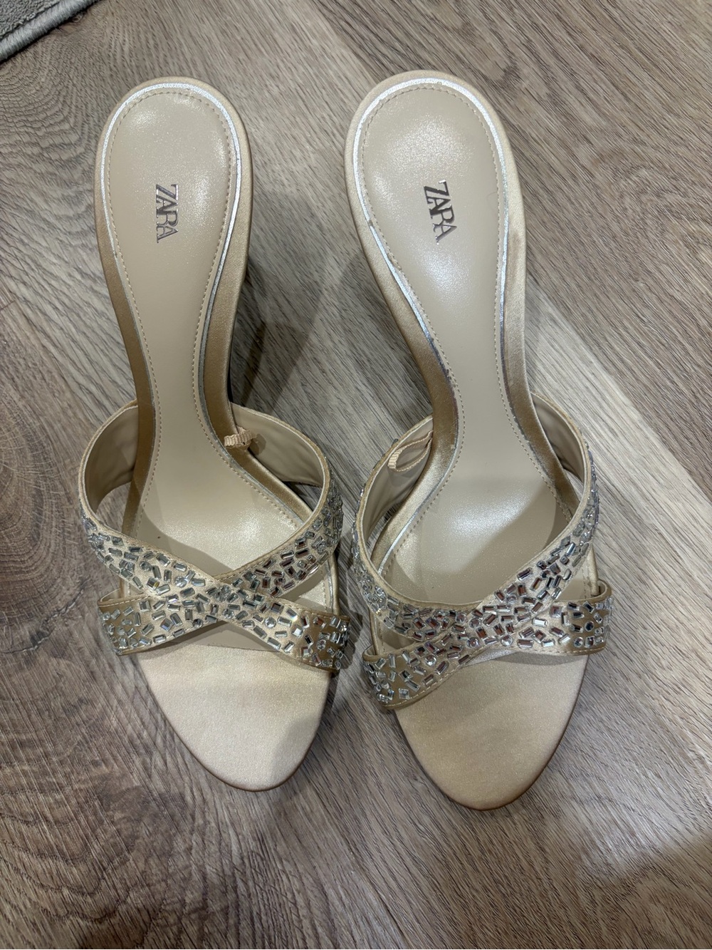 NWOT 🎉 Zara Cream Crystal-Embellished Strappy Heeled Mules. Size 38 - Picture 6 of 14